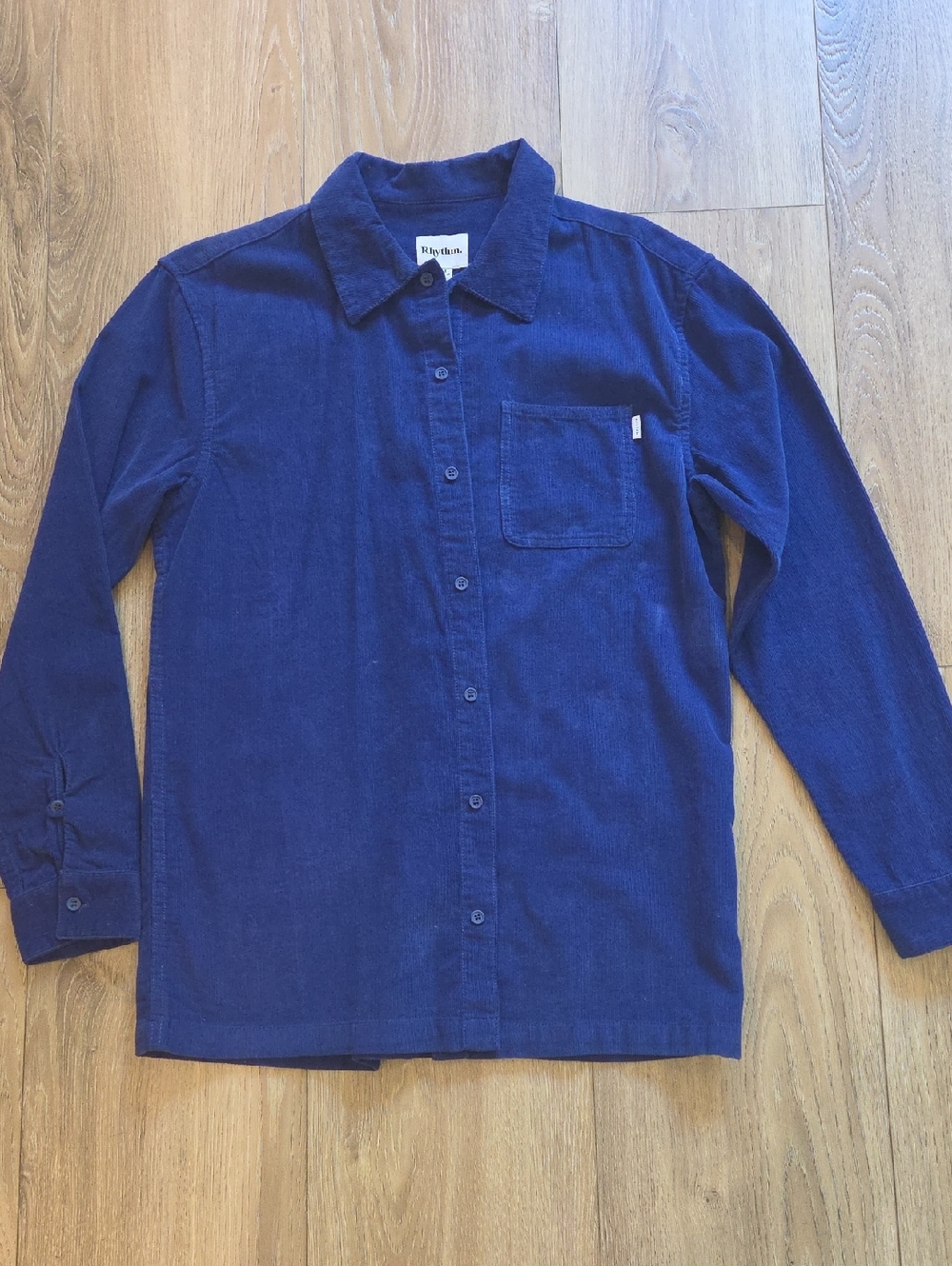 Rhythm. MENS Deep Blue Corduroy Button-Up Shirt